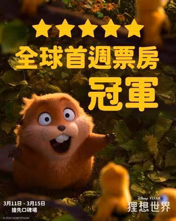 皮克斯《狸想世界》全球首周票房冠軍 創9年來原創動畫最佳開片紀錄