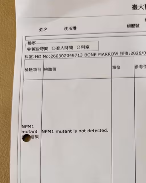 沈玉琳宣布出院！ 住院7個月「曬檢測報告書」治療成功