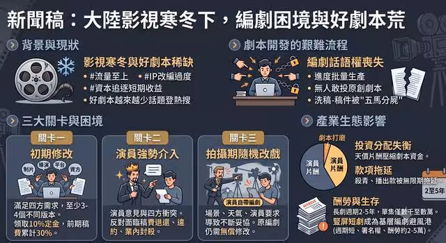 為何好劇本變少? 編劇淚揭3關卡「遭五馬分屍洗稿」:話語權幾乎是0