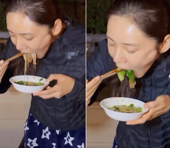 秋瓷炫和丈夫在家吃火鍋,身穿家居服,素顏出鏡狀態超輕鬆