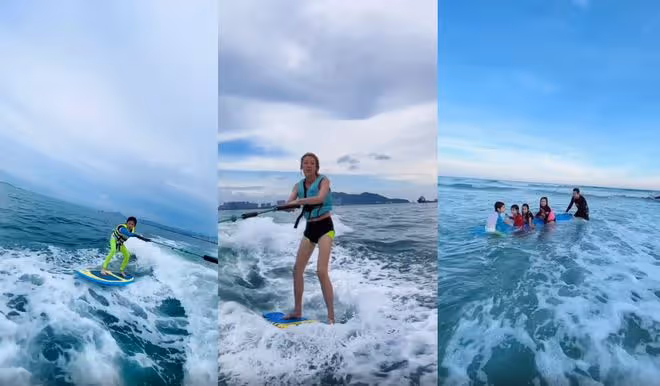 一眾港星扎堆海南度假!阿嬌阿Sa坐遊艇出海,李彩樺衝浪大秀美腿
