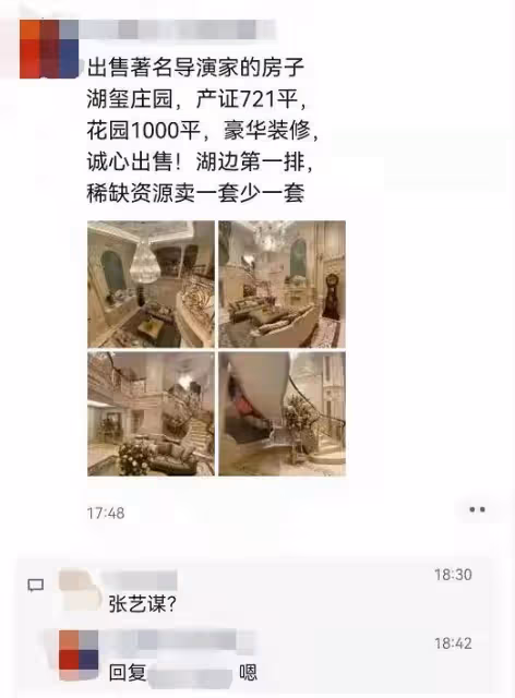 曝張藝謀急售無錫臨湖別墅,3000萬大甩賣,中介稱僅裝修花500萬