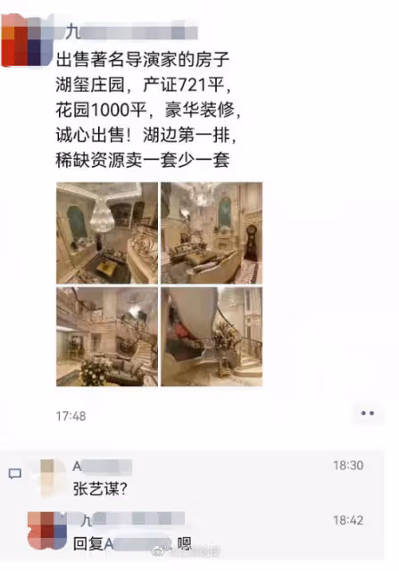 張藝謀3000萬急售豪宅上熱搜!其妻出面回應了