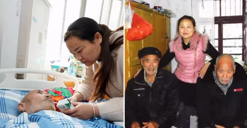 34歲女老師，帶81歲和78歲兩個光棍「爸爸」上班，悉心照料至今未婚