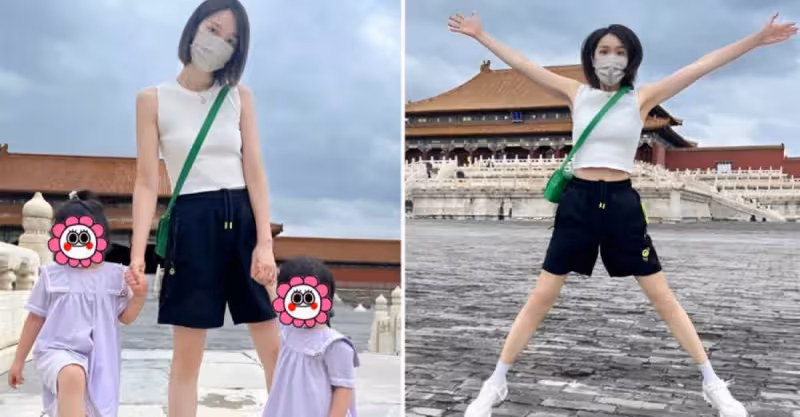 王祖藍嬌妻打卡故宮！穿背心短褲中間包場跳舞，母女擺同款pose活力滿滿，兩女兒顏值像爸爸