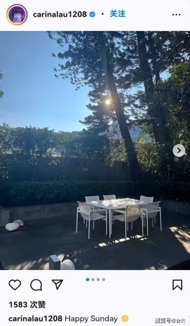 豪宅後院太豪華,56歲劉嘉玲素顏自拍照皮膚超好, 池子養滿大鯉魚,院內參天大樹堪比公園。