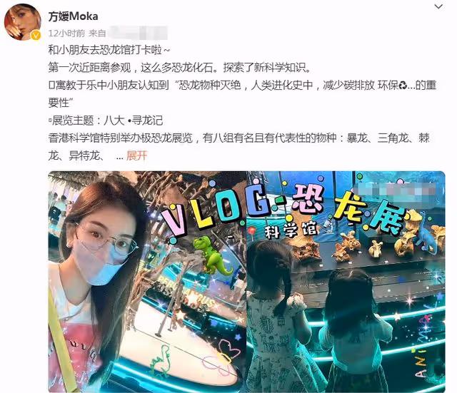 郭富城妻子獨自帶娃逛恐龍館,馬不停蹄趕補習班,方媛露面顯疲憊