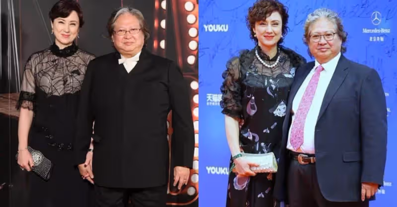 洪金寶妻子近照曝光，身穿黑色連衣裙氣質高貴，笑起來臉上褶皺明顯，網友：真是優雅的代表