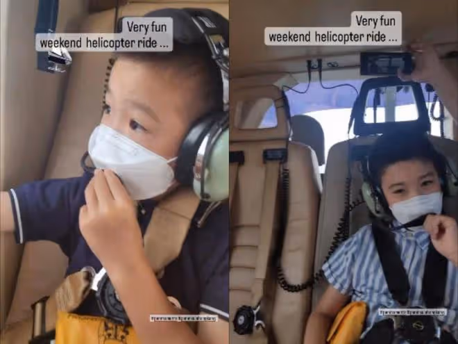 陳茵媺坐直升飛機度假,陳豪負責拍照,6歲女兒嚇到大喊媽媽