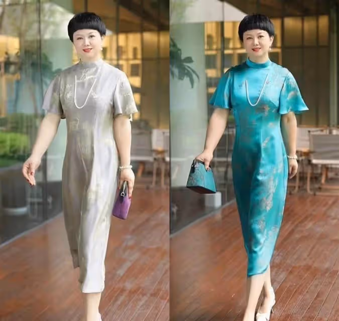 腰圓的女人，今夏穿這條「桑絲提花裙」，50、60歲顯瘦更年輕！