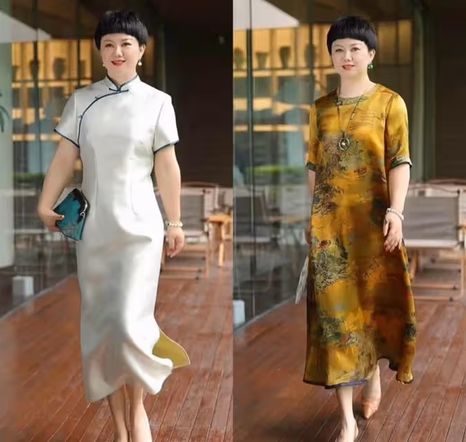 腰圓的女人，今夏穿這條「桑絲提花裙」，50、60歲顯瘦更年輕！