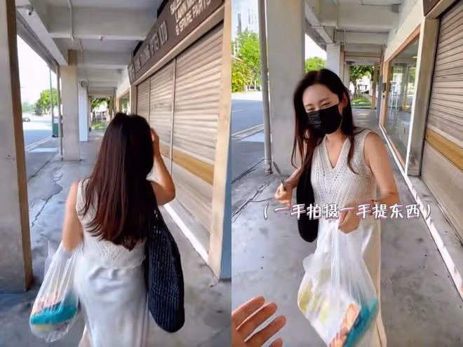秋瓷炫穿白裙逛超市,身材豐腴氣質好,跟於曉光在新加坡度假