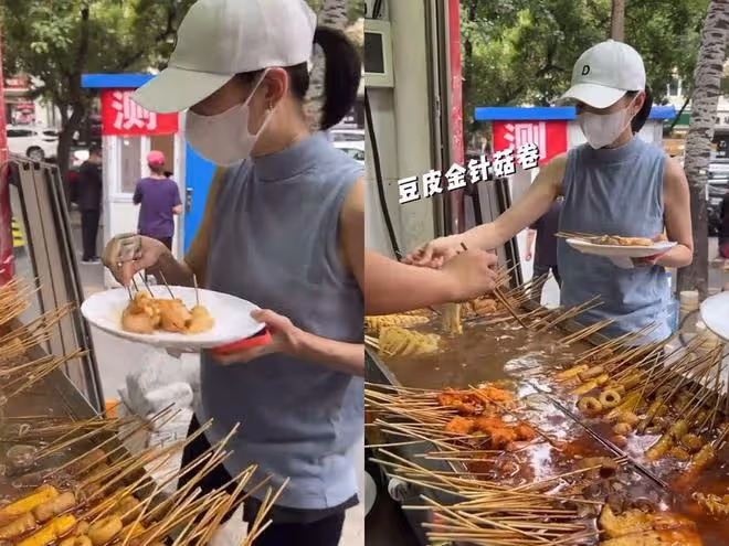 董潔騎萬元自行車出門放風,在街頭吃麻辣燙,穿著樸素無人識