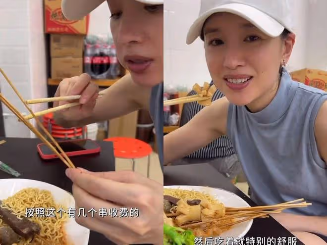 董潔騎萬元自行車出門放風,在街頭吃麻辣燙,穿著樸素無人識