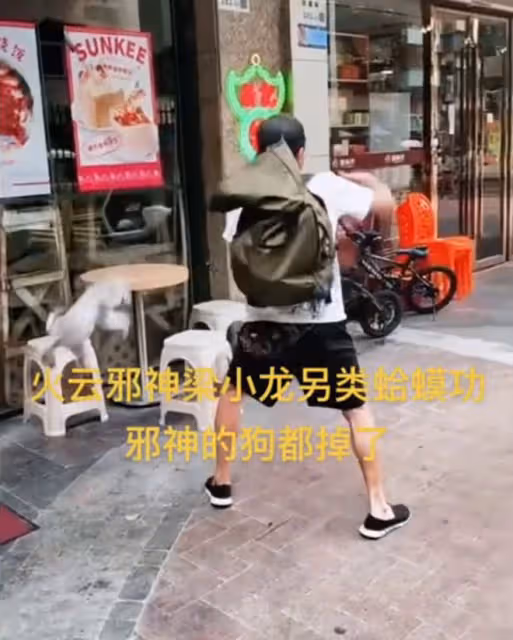 老戲骨梁小龍惹爭議!疑喝醉在街上耍功夫,把包里的狗嚇到摔地上