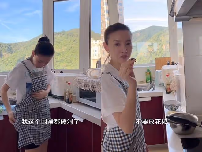 董潔帶兒子回大連,跟父親下廚做了一桌菜,豪宅寬敞依山傍水