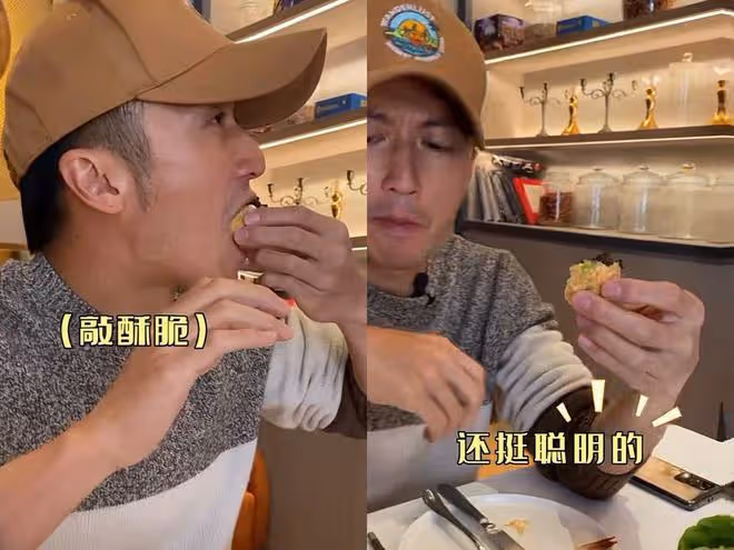 謝霆鋒出門吃西餐,高溫天氣穿毛衣,擼起袖子大口啃漢堡包!