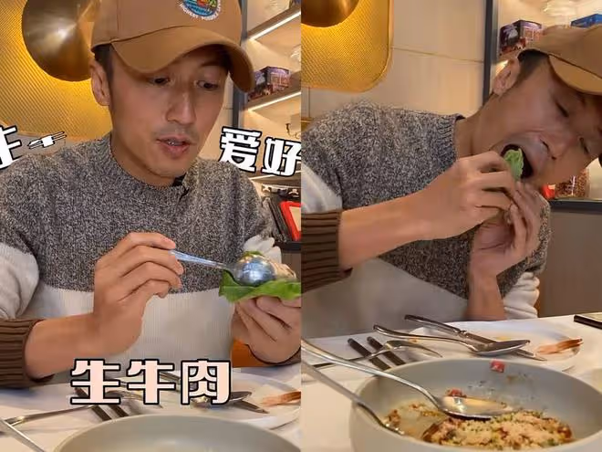 謝霆鋒出門吃西餐,高溫天氣穿毛衣,擼起袖子大口啃漢堡包!