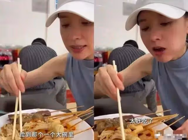 董潔現身家鄉，騎單車吃麻辣燙盡顯樸素，但行為還是暴露了心思！