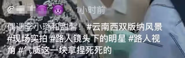 甜馨遊玩被多人圍繞,連連後退神情慌張似害怕,李小璐站身後旁觀
