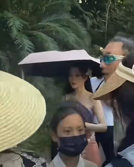 甜馨遊玩被多人圍繞,連連後退神情慌張似害怕,李小璐站身後旁觀