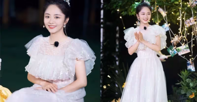 「童顏女孩」譚松韻，穿唯美公主裙甜美十足，哪裡像30歲模樣