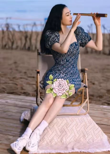 51歲鍾麗緹曬海邊寫真,穿包臀短裙肉感十足,女人味滿滿太靚麗