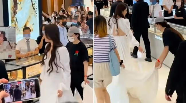 劉亦菲現身商場引圍觀 穿露背長裙身段完美
