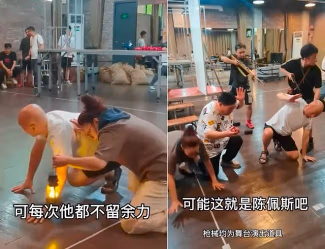 68歲陳佩斯排練戲劇太賣力!多次單膝下跪滑行