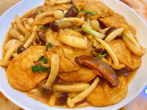 蘑菇炒油麵筋