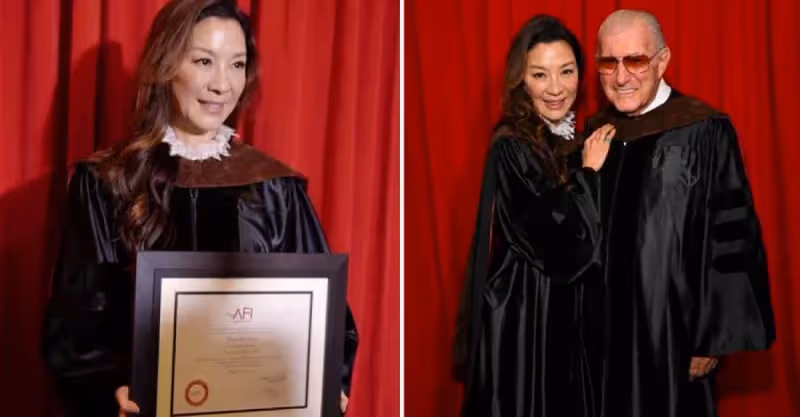 楊紫瓊獲AFI學位現場照曝光，穿黑色博士服，60歲依然神采奕奕