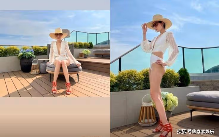 李嘉欣在家中秀身材，和8年前的自己比美，穿高叉泳褲露長腿