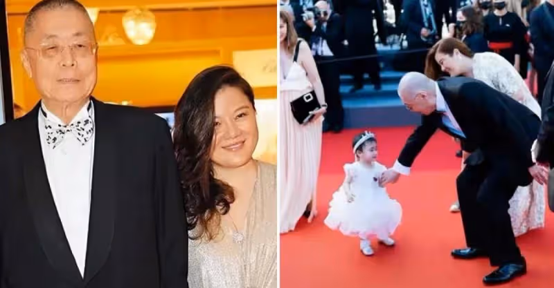 83歲劉詩昆一家三口合體，妻子穿運動鞋配禮服，1歲女兒太漂亮