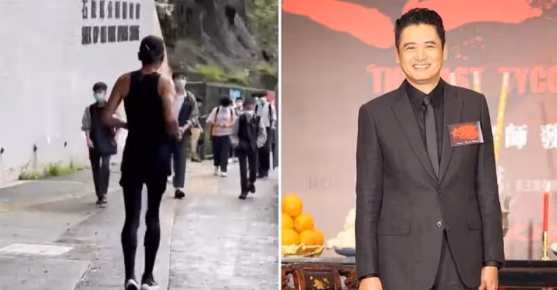 67歲的周潤發在街頭跑步，四肢纖細，瘦成了紙片人引發熱議