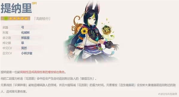 《原神》提納里技能介紹及配裝參考