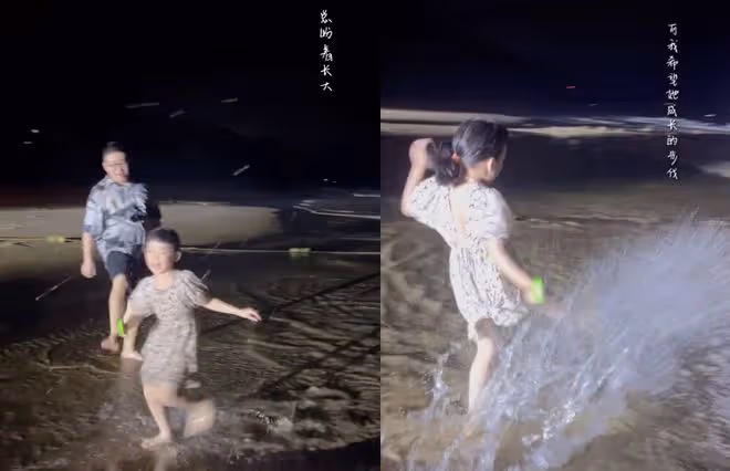 32歲郝劭文罕見曬娃,與7歲繼女游泳畫面溫馨,寶貝長相甜美像媽