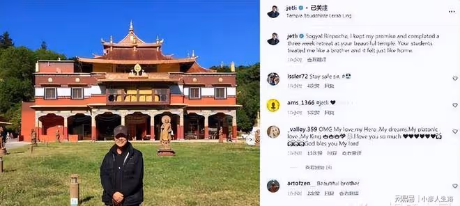 59歲李連杰發布寺廟合照,聲稱感覺像家一樣,未見利智出現在身旁