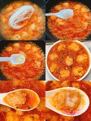 湯鮮味美❗️Q彈爽滑的番茄蝦滑粉絲湯