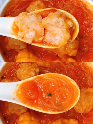 湯鮮味美❗️Q彈爽滑的番茄蝦滑粉絲湯