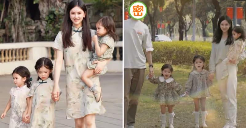 「母女四口」旗袍照走紅，女兒繼承媽媽的美貌，根本「復制黏貼」當看到爸爸顏值時，網友不淡定了