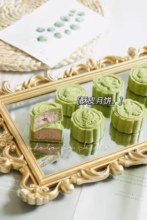抹茶芋泥月餅：酥皮形態，曲奇外殼！