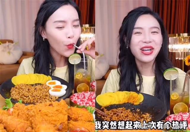 網紅小貝餓了再陷假吃風波，滿滿一口面卻無下咽鏡頭，網友：封殺