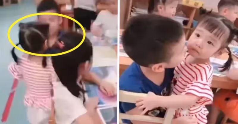 妹妹剛去幼稚園哭鼻子，淚眼汪汪到中班找哥哥「抱抱」網友：好暖心