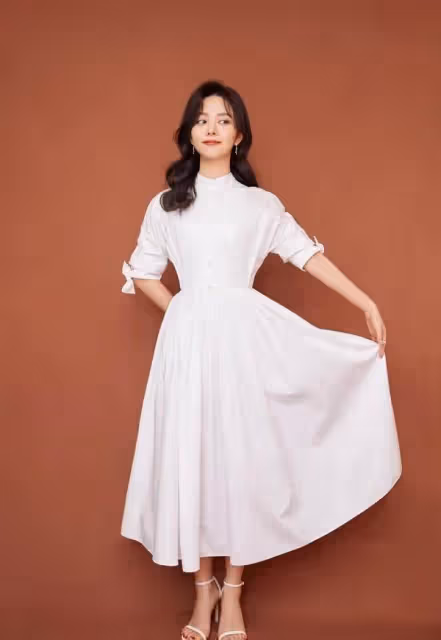 30歲譚松韻不裝少女也很美，一襲白色襯衫裙清新養眼，簡單美超贊_長度_款式_身材