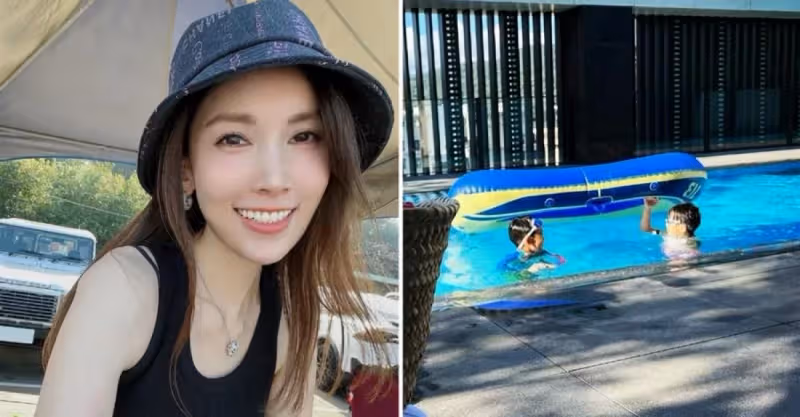 林志穎兒子即將開學，陳若儀曬帶娃游泳近照，豪宅自帶泳池好氣派