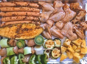 健康低脂烤箱版家庭燒烤｜#Healthymeals# （附照燒雞肉大蔥串做法）