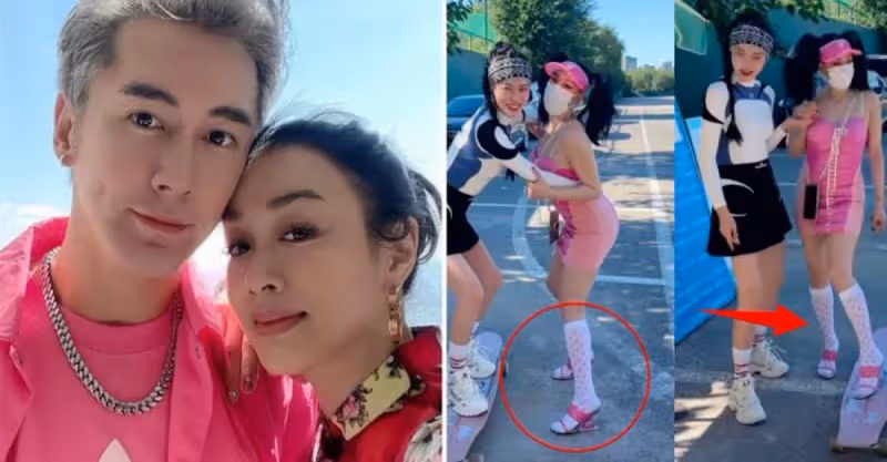 51歲鐘麗緹再穿奇裝！穿吊帶短裙秀翹臀，長襪子配拖鞋，引網友吐槽：看不懂的時尚