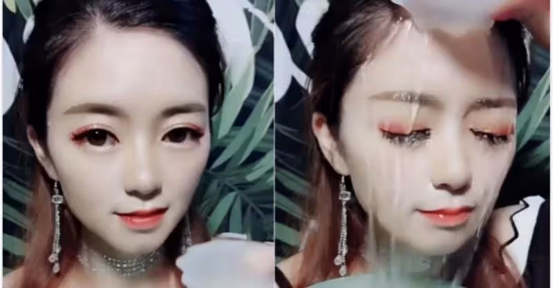 網紅濃妝上鏡「澆水都不怕」！卸妝後露出真容.....網友說：分明是重新「捏」了一張臉