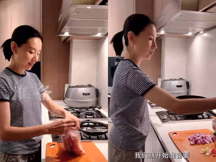 42歲董潔太賢惠,在豪宅給兒子做晚餐