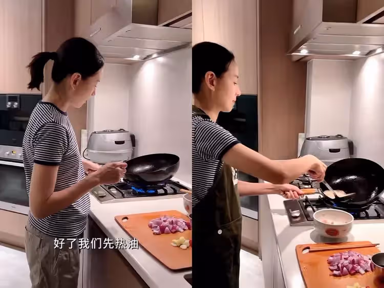 42歲董潔太賢惠,在豪宅給兒子做晚餐